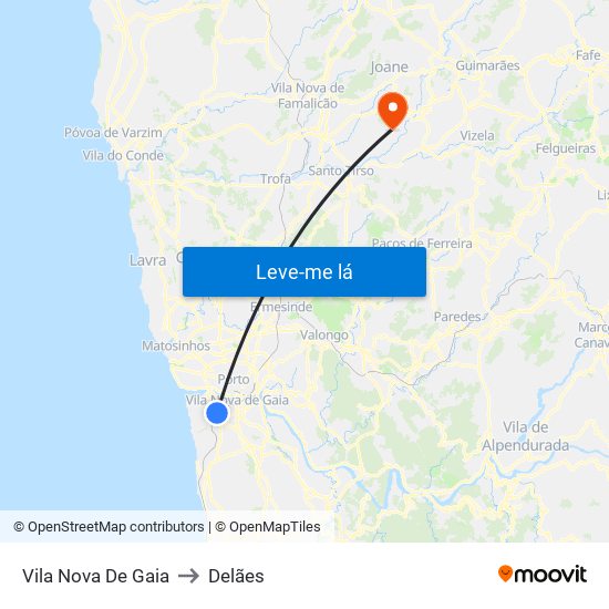 Vila Nova De Gaia to Delães map