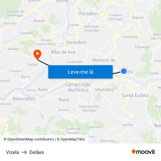 Vizela to Delães map