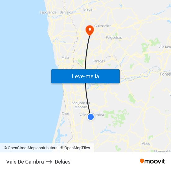 Vale De Cambra to Delães map