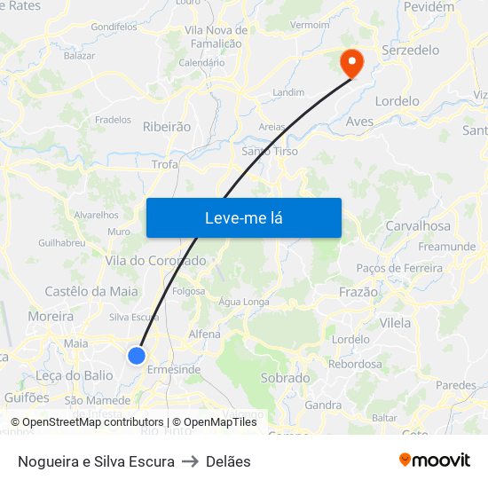 Nogueira e Silva Escura to Delães map