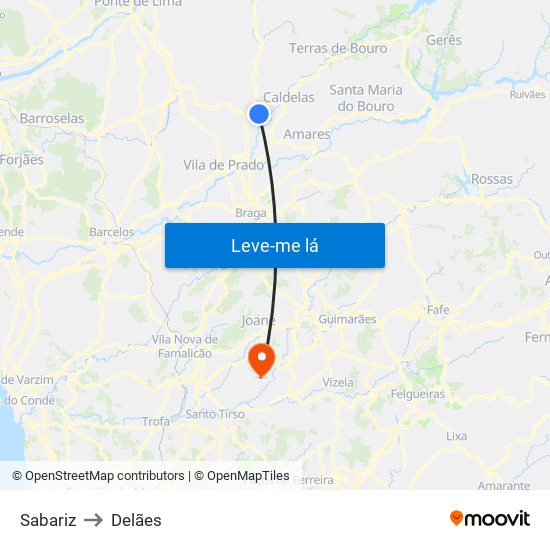 Sabariz to Delães map