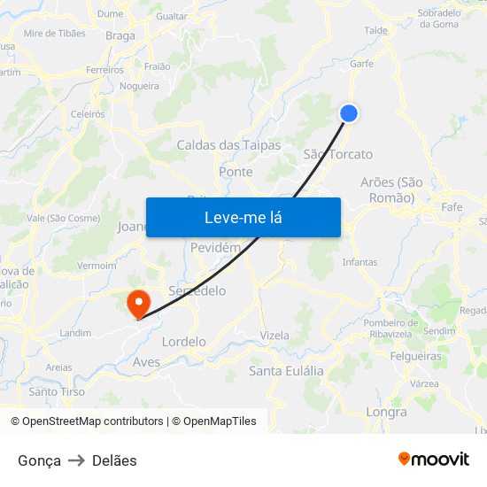 Gonça to Delães map