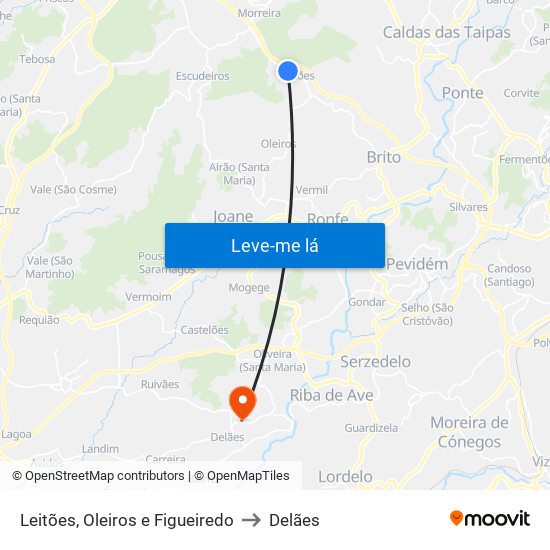 Leitões, Oleiros e Figueiredo to Delães map