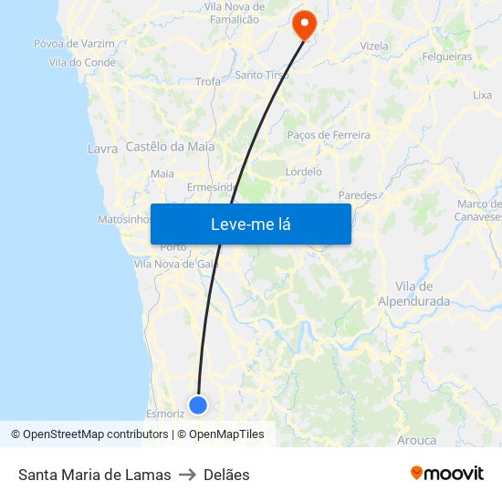 Santa Maria de Lamas to Delães map