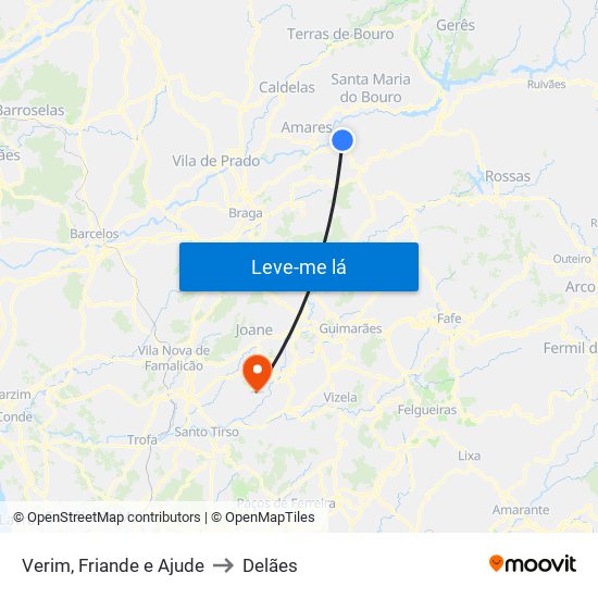 Verim, Friande e Ajude to Delães map