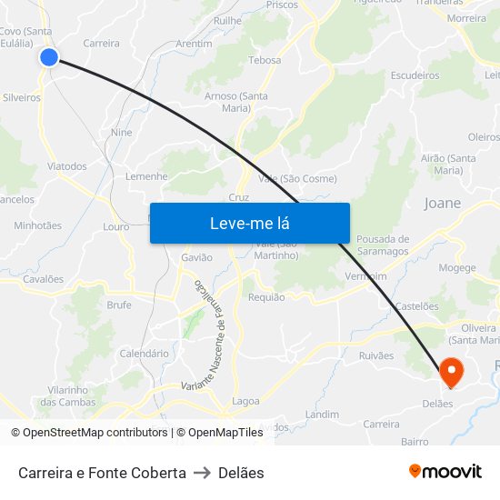 Carreira e Fonte Coberta to Delães map