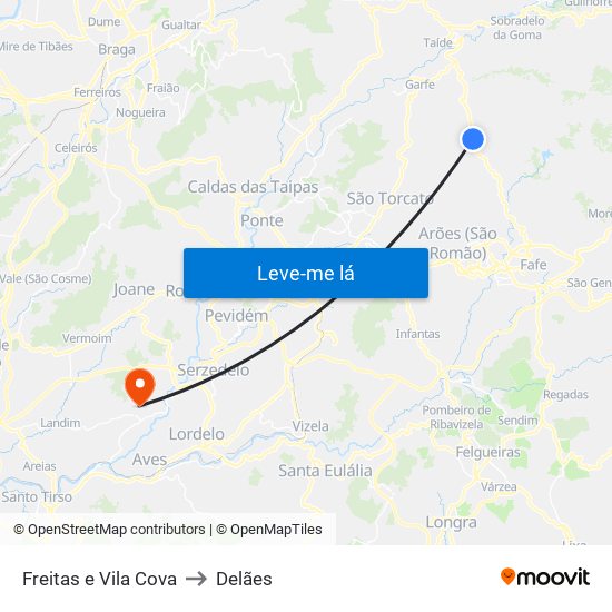 Freitas e Vila Cova to Delães map