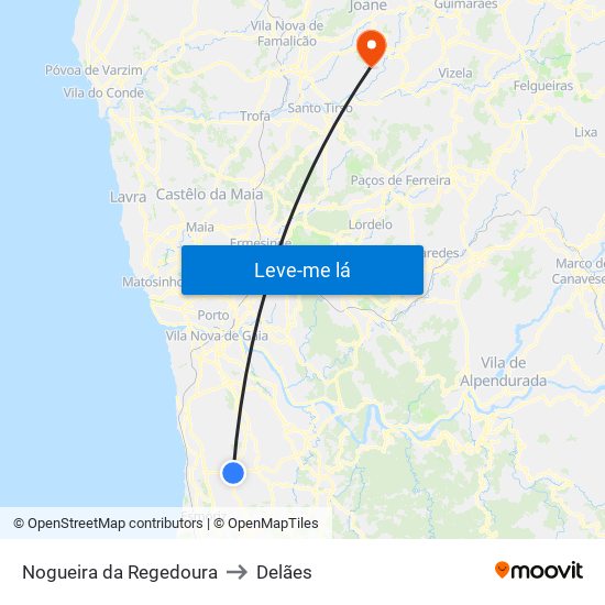 Nogueira da Regedoura to Delães map