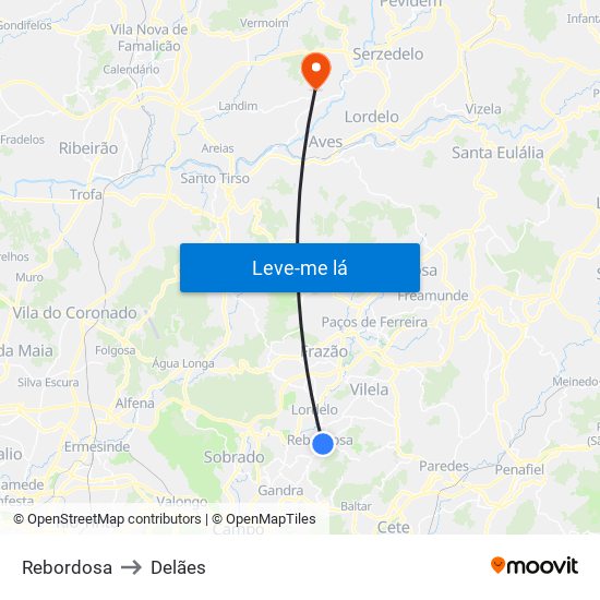 Rebordosa to Delães map