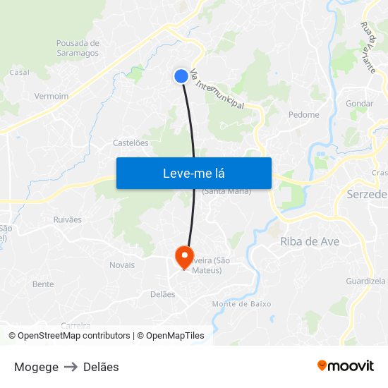 Mogege to Delães map