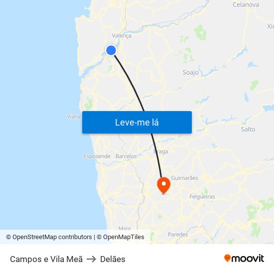 Campos e Vila Meã to Delães map