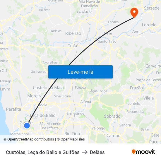 Custóias, Leça do Balio e Guifões to Delães map