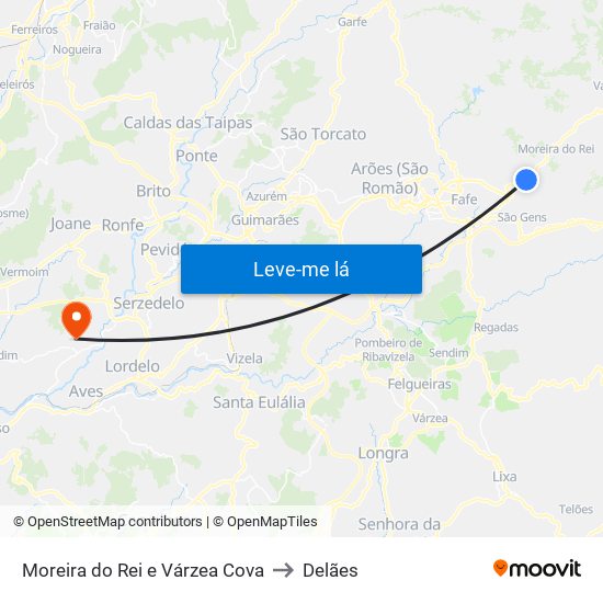 Moreira do Rei e Várzea Cova to Delães map