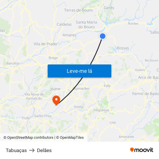 Tabuaças to Delães map