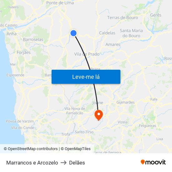 Marrancos e Arcozelo to Delães map
