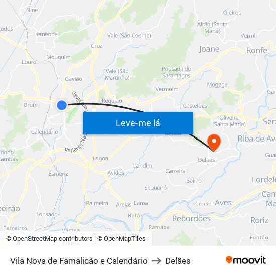 Vila Nova de Famalicão e Calendário to Delães map