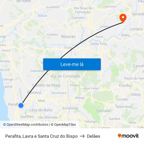 Perafita, Lavra e Santa Cruz do Bispo to Delães map
