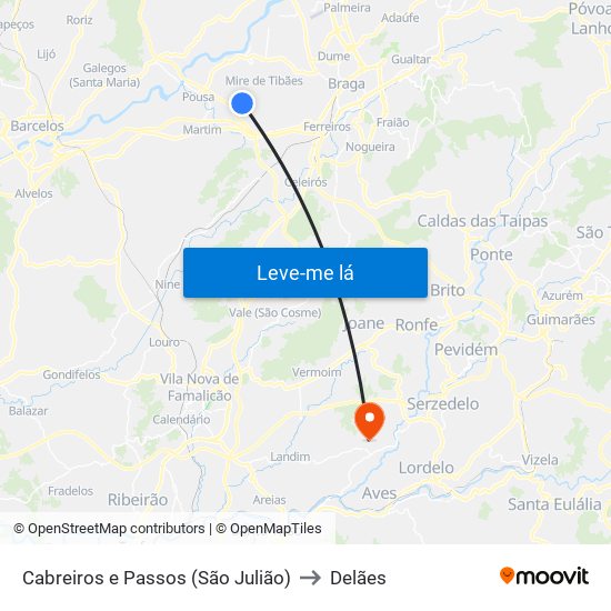 Cabreiros e Passos (São Julião) to Delães map