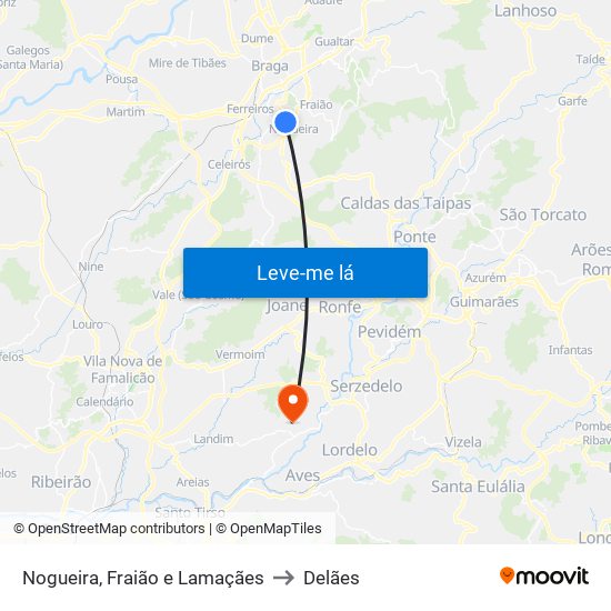Nogueira, Fraião e Lamaçães to Delães map