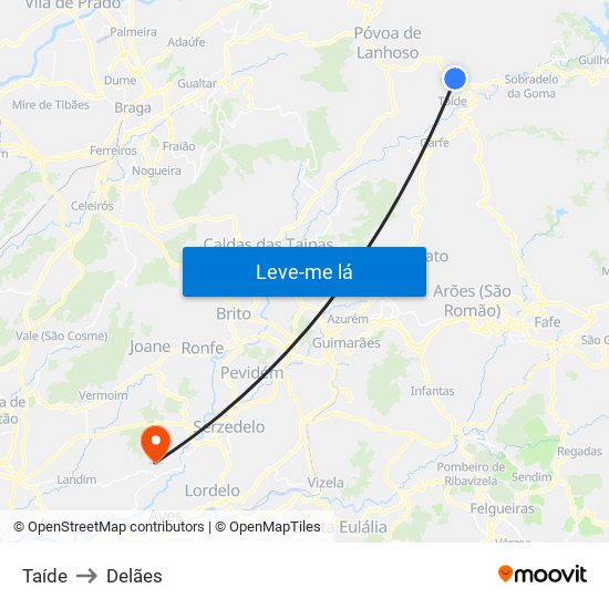 Taíde to Delães map