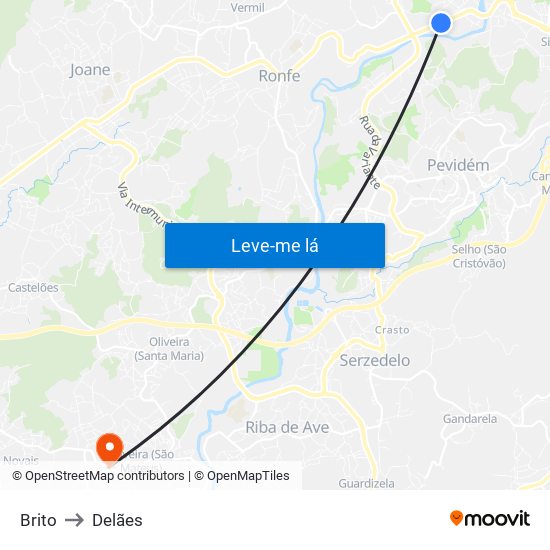 Brito to Delães map