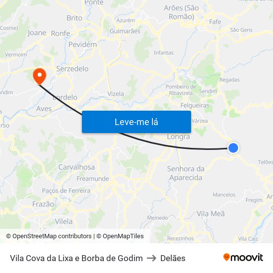 Vila Cova da Lixa e Borba de Godim to Delães map