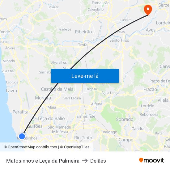 Matosinhos e Leça da Palmeira to Delães map