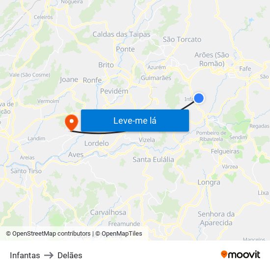 Infantas to Delães map