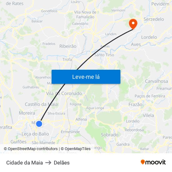 Cidade da Maia to Delães map