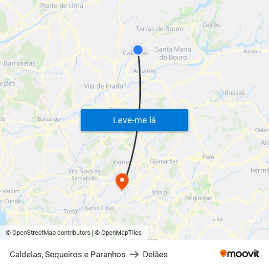 Caldelas, Sequeiros e Paranhos to Delães map