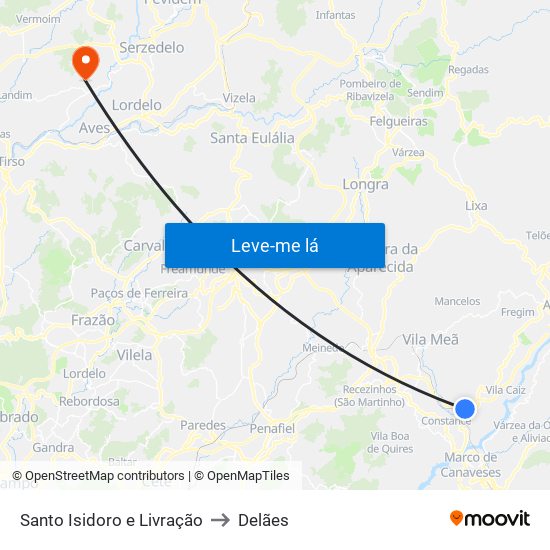 Santo Isidoro e Livração to Delães map