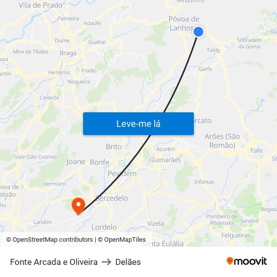 Fonte Arcada e Oliveira to Delães map