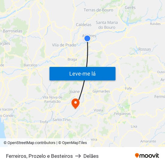 Ferreiros, Prozelo e Besteiros to Delães map