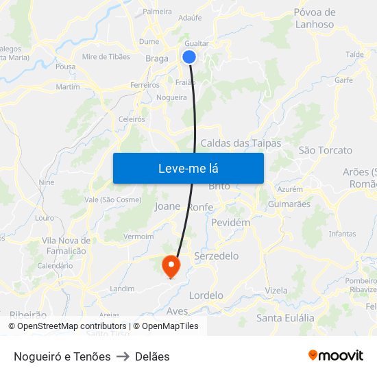 Nogueiró e Tenões to Delães map