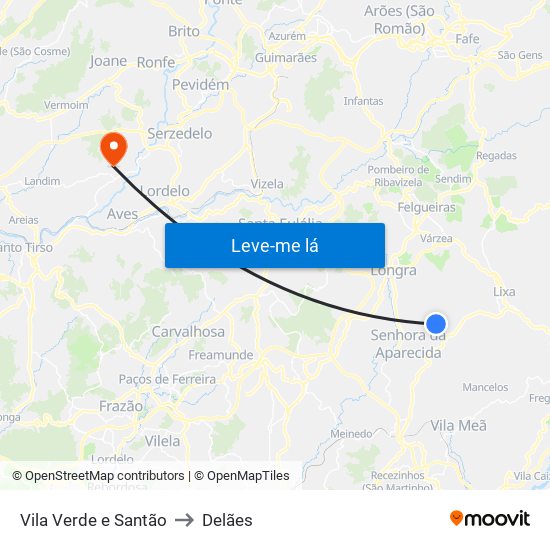 Vila Verde e Santão to Delães map