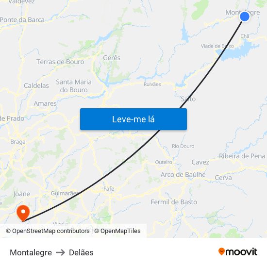 Montalegre to Delães map