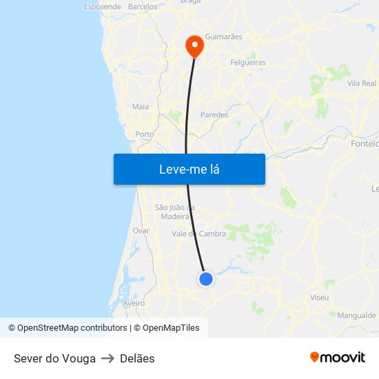 Sever do Vouga to Delães map