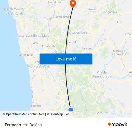 Fermedo to Delães map
