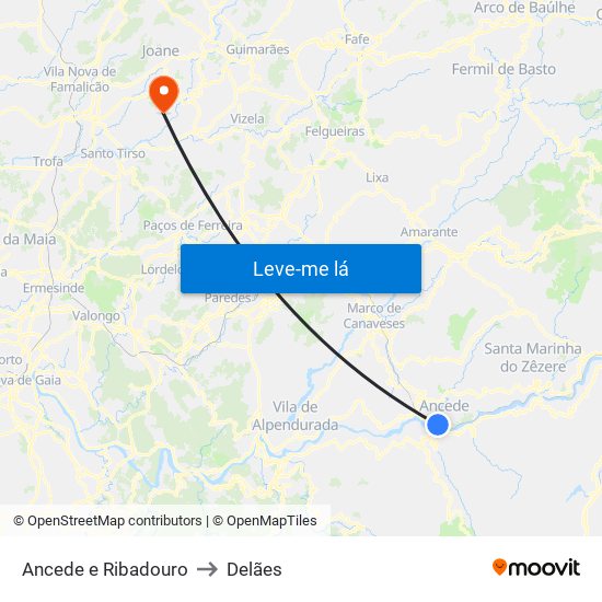 Ancede e Ribadouro to Delães map