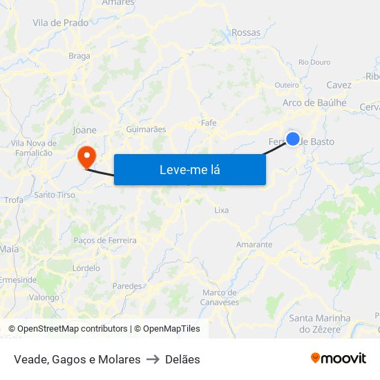 Veade, Gagos e Molares to Delães map
