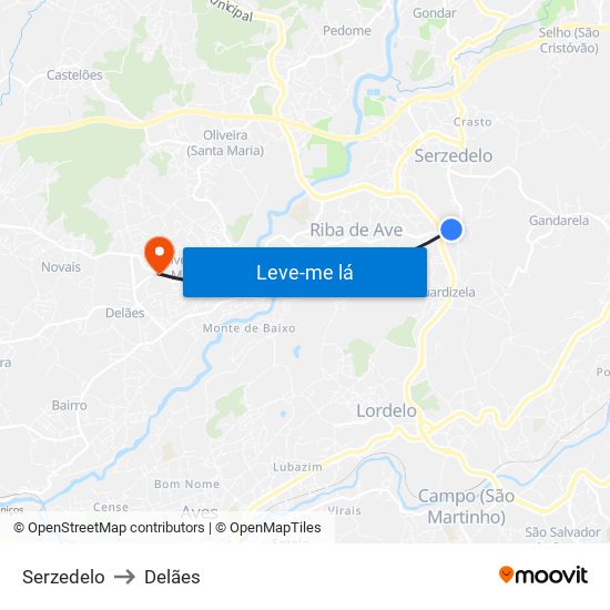 Serzedelo to Delães map