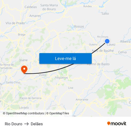 Rio Douro to Delães map