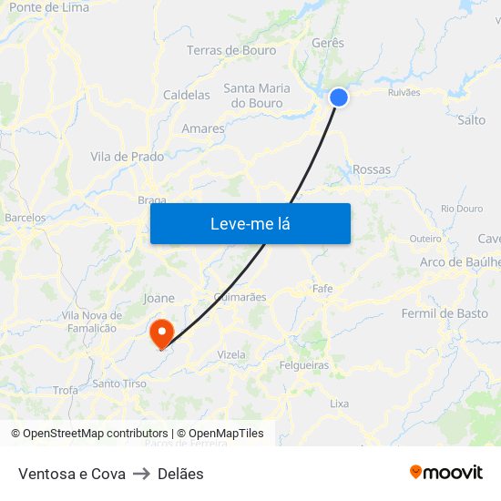 Ventosa e Cova to Delães map