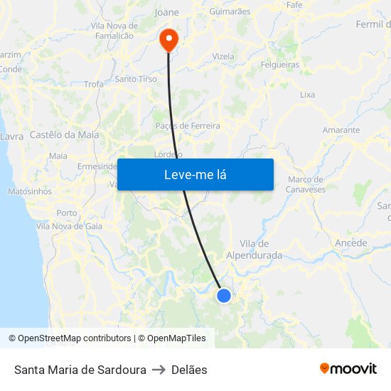 Santa Maria de Sardoura to Delães map