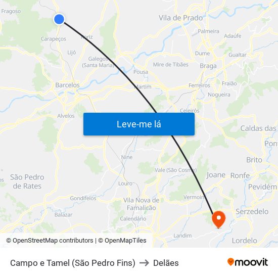 Campo e Tamel (São Pedro Fins) to Delães map