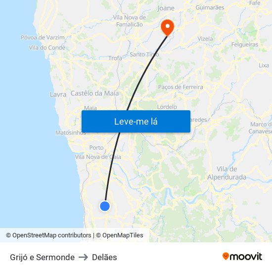 Grijó e Sermonde to Delães map