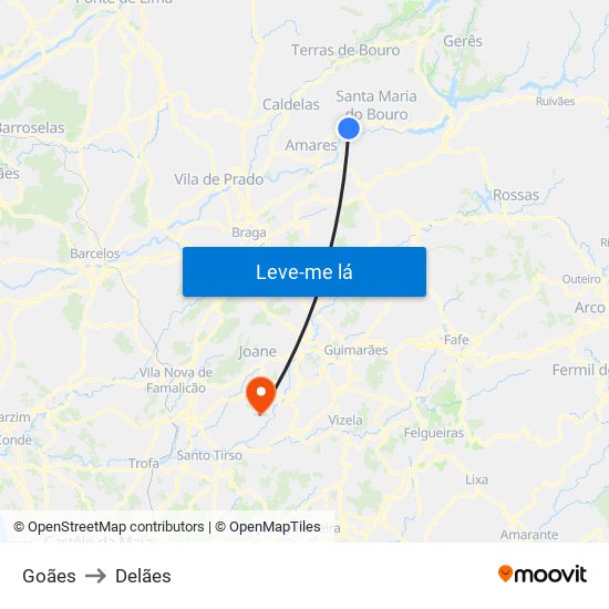 Goães to Delães map