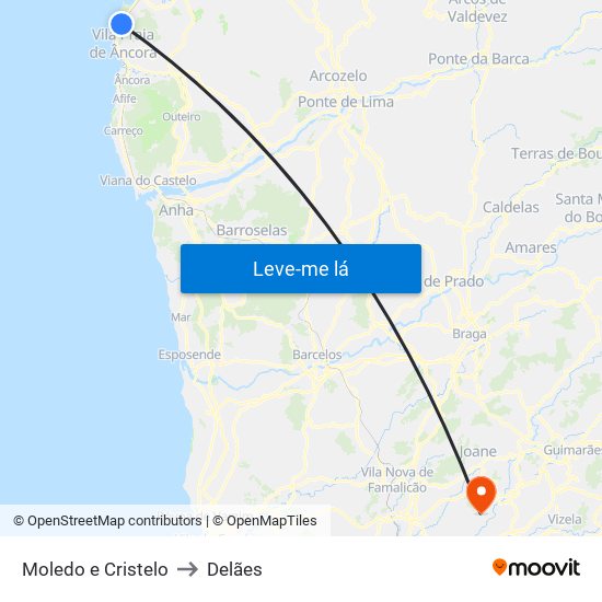 Moledo e Cristelo to Delães map