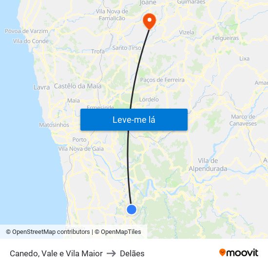 Canedo, Vale e Vila Maior to Delães map