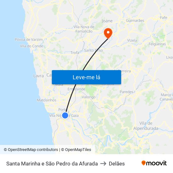 Santa Marinha e São Pedro da Afurada to Delães map
